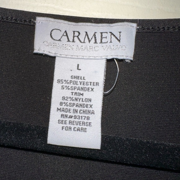 Carmen Marc Valvo women’s black mesh panel sleeve v neck blouse formal office L - Picture 2 of 7